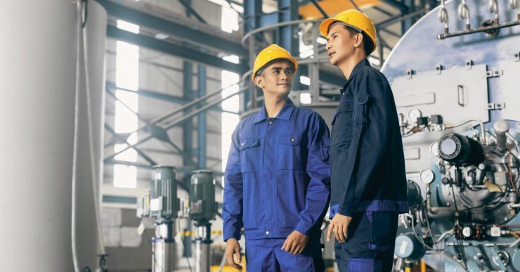 two men in a manufacturing facility